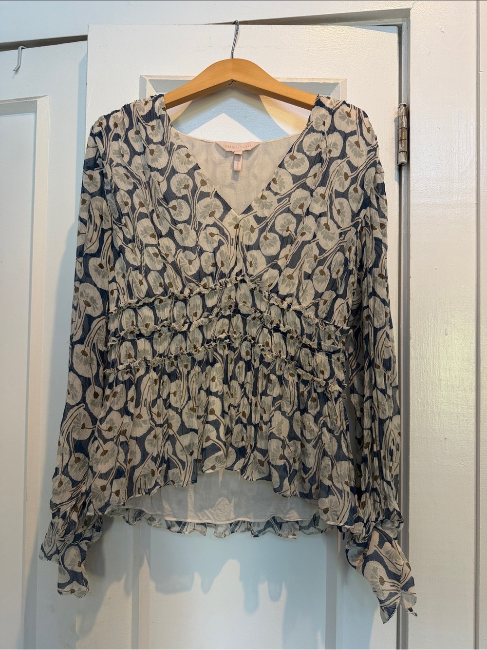 Rebecca Taylor Deco Fleur 100% silk long-sleeve blouse | Size 0